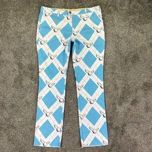 Loudmouth Golf Pants Mens 40 Blue White Argyle Winged Golf Ball Graphic Trousers